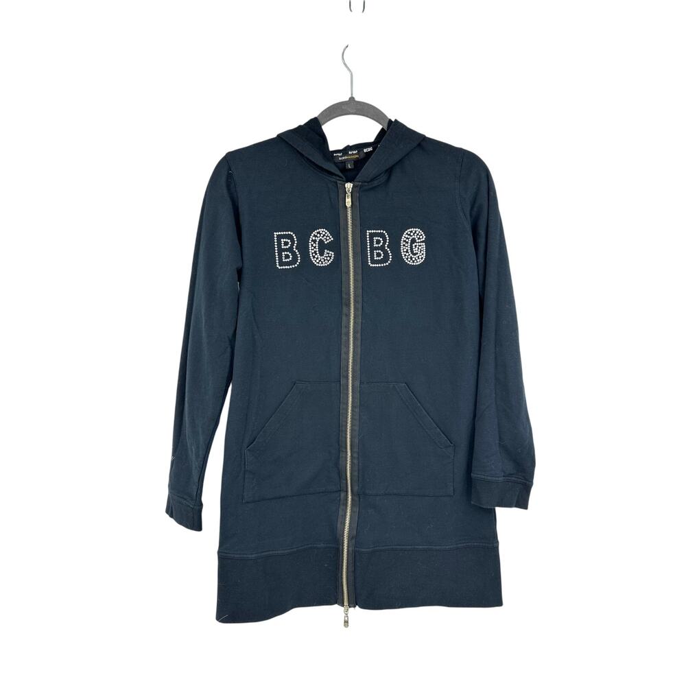Y2K BCBGmaxazria Women’s L Full Zip Hoodie Jacket Blinds Rhinestone Black - Picture 2 of 13